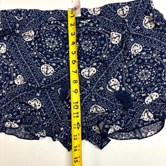 No Boundaries Navy Bandana Print Shorts – Boho Nautical Tassel Trim, XL (15–17) - Picture 5 of 8